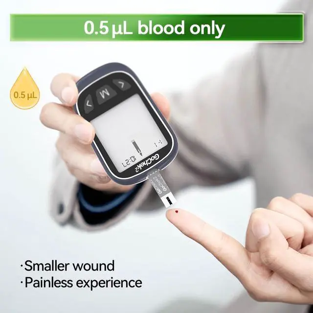Alt view image 3 of 7 - Blood Glucose Monitor Kit 100 Strips & Lancets, No Coding, 500 Storage, Wider HCT for Family