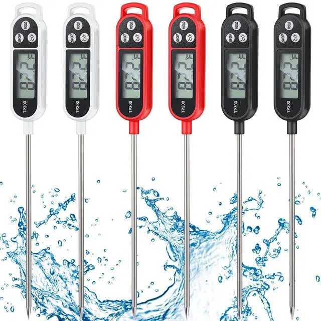 Main image of 6 Pcs Instant Read Meat Thermometer with Long Probe 9.65 Inch Kitchen Cooking Food Candy Waterproof Digital Thermometer for BBQ Water Milk Yogurt Liquid (Round&Square Ring,Black,White,Red)