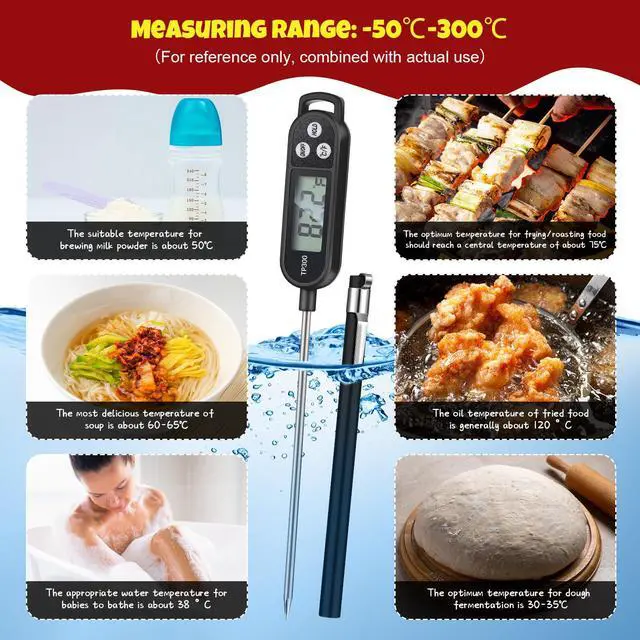 Alt view image 4 of 7 - 6 Pcs Instant Read Meat Thermometer with Long Probe 9.65 Inch Kitchen Cooking Food Candy Waterproof Digital Thermometer for BBQ Water Milk Yogurt Liquid (Round&Square Ring,Black,White,Red)