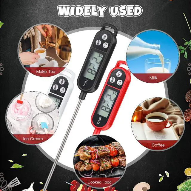 Alt view image 7 of 7 - 6 Pcs Instant Read Meat Thermometer with Long Probe 9.65 Inch Kitchen Cooking Food Candy Waterproof Digital Thermometer for BBQ Water Milk Yogurt Liquid (Round&Square Ring,Black,White,Red)