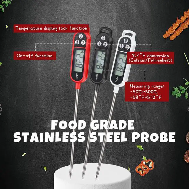 Alt view image 3 of 7 - 6 Pcs Instant Read Meat Thermometer with Long Probe 9.65 Inch Kitchen Cooking Food Candy Waterproof Digital Thermometer for BBQ Water Milk Yogurt Liquid (Round&Square Ring,Black,White,Red)