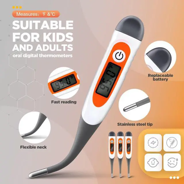 Alt view image 2 of 6 - 10 Pcs Thermometer for Adults Digital Oral Thermometer for Fever Basal Body Fast Reading Flexible Tip for Underarm Rectal Mouth Temperature Measurement (Gray)