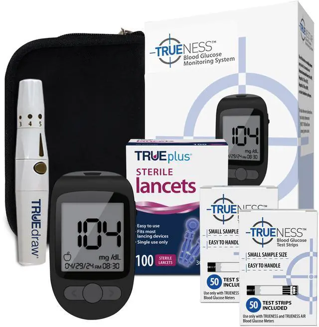 Main image of Blood Glucose Meter Bundle - Blood Glucose Monitor, Case, 100 Test Strips, 100 Lancets, Lancing Device - Fast, Easy Testing Supplies for Home Use