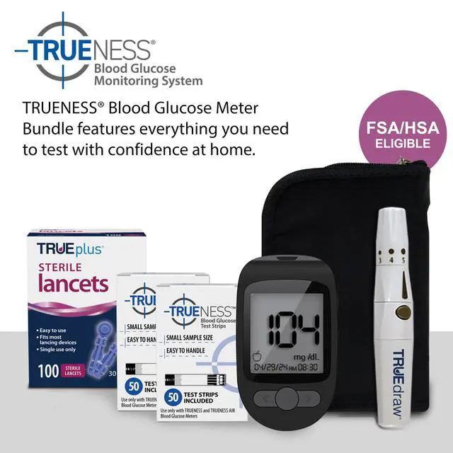 Alt view image 2 of 7 - Blood Glucose Meter Bundle - Blood Glucose Monitor, Case, 100 Test Strips, 100 Lancets, Lancing Device - Fast, Easy Testing Supplies for Home Use