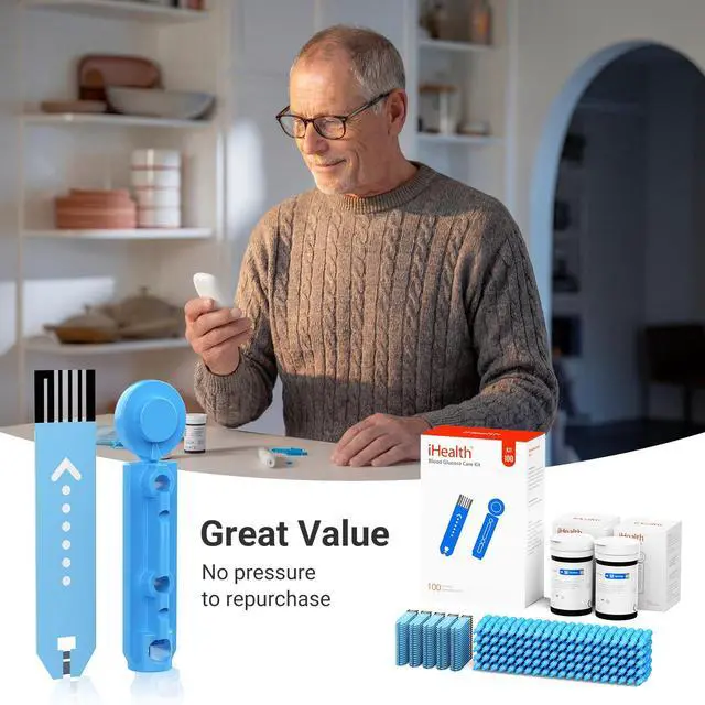 Alt view image 7 of 7 - Acacia Blood Glucose Monitor Kit, 100 Glucometer Strips, 100 Lancets, 1 Blood Sugar Monitor, 1 Lancing Device, 1 Travel Bag, No Coding, Portable Blood Sugar Testing Kit, For People with Diabetes