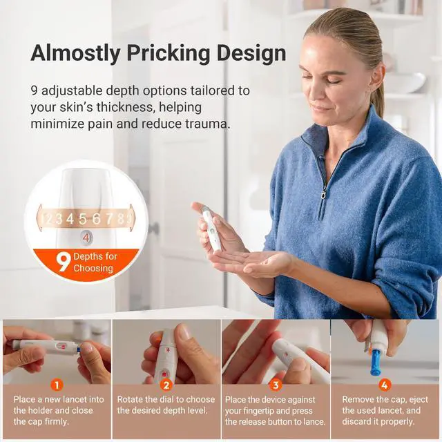 Alt view image 6 of 7 - Acacia Blood Glucose Monitor Kit, 100 Glucometer Strips, 100 Lancets, 1 Blood Sugar Monitor, 1 Lancing Device, 1 Travel Bag, No Coding, Portable Blood Sugar Testing Kit, For People with Diabetes