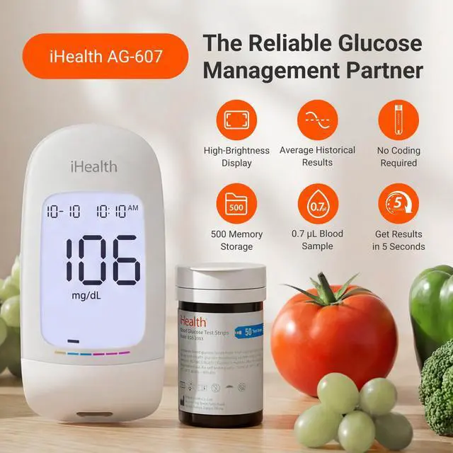 Alt view image 2 of 7 - Acacia Blood Glucose Monitor Kit, 100 Glucometer Strips, 100 Lancets, 1 Blood Sugar Monitor, 1 Lancing Device, 1 Travel Bag, No Coding, Portable Blood Sugar Testing Kit, For People with Diabetes