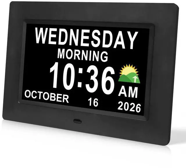 Main image of Digital Calendar Dementia Alarm Clock with Day and Date for Elderly - 15 Alarms 5 Colors Display Large Display Alzheimers Clock Large Digital Clock for Seniors (7in Black)