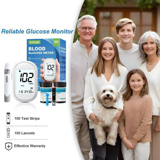 Alt view image 7 of 7 - Glucose Monitor Kit All-in-One Blood Sugar Monitor with 100 Test Strips & Lancets, High Accuracy Glucose Monitor, Large Bright Screen, PC/AC/CTL Mode, No Coding, Diabetes Testing Kit for Home