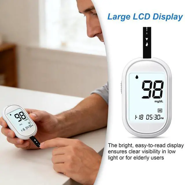Alt view image 4 of 7 - Glucose Monitor Kit All-in-One Blood Sugar Monitor with 100 Test Strips & Lancets, High Accuracy Glucose Monitor, Large Bright Screen, PC/AC/CTL Mode, No Coding, Diabetes Testing Kit for Home
