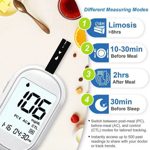 Alt view image 5 of 7 - Glucose Monitor Kit All-in-One Blood Sugar Monitor with 100 Test Strips & Lancets, High Accuracy Glucose Monitor, Large Bright Screen, PC/AC/CTL Mode, No Coding, Diabetes Testing Kit for Home