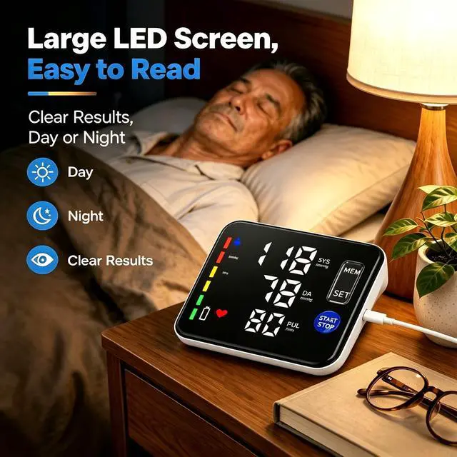 Alt view image 4 of 7 - Blood Pressure Monitor Rechargeable Upper Arm, Large Screen, Black