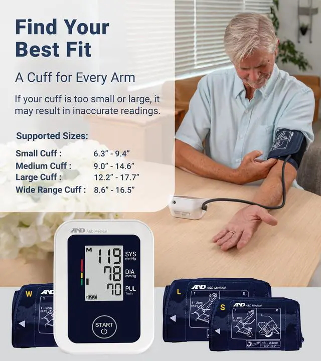 Alt view image 6 of 7 - A&D Medical Blood Pressure Monitor for Home Use, UA-651 Upper Arm Precise BP Machine Wide Range Cuff (8.6-16.5 / 22-42cm), Adults, 4 AA Batteries
