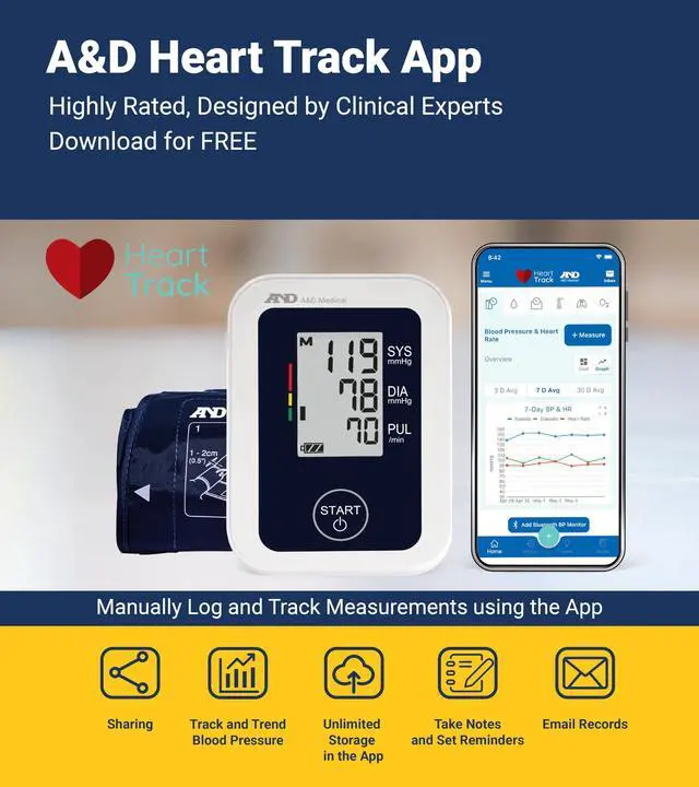 Alt view image 5 of 7 - A&D Medical Blood Pressure Monitor for Home Use, UA-651 Upper Arm Precise BP Machine Wide Range Cuff (8.6-16.5 / 22-42cm), Adults, 4 AA Batteries