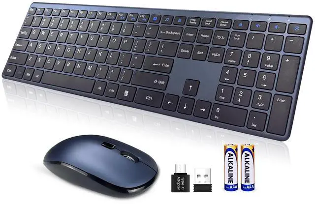 Main image of Wireless Keyboard and Mouse Combo,2.4G USB-A/Type-C Ultra Slim Quiet Full Size Matte PC Computer Keyboard & Mice,3 DPI,19 Multimedia Key,Lag-Free Ergo,Long Battery Life for Desktop,Laptop,Smart TV,MAC