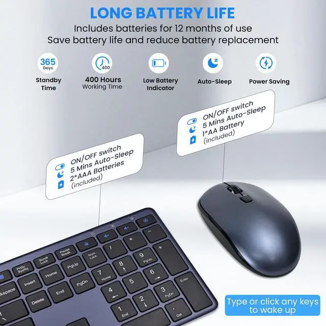 Alt view image 6 of 7 - Wireless Keyboard and Mouse Combo,2.4G USB-A/Type-C Ultra Slim Quiet Full Size Matte PC Computer Keyboard & Mice,3 DPI,19 Multimedia Key,Lag-Free Ergo,Long Battery Life for Desktop,Laptop,Smart TV,MAC