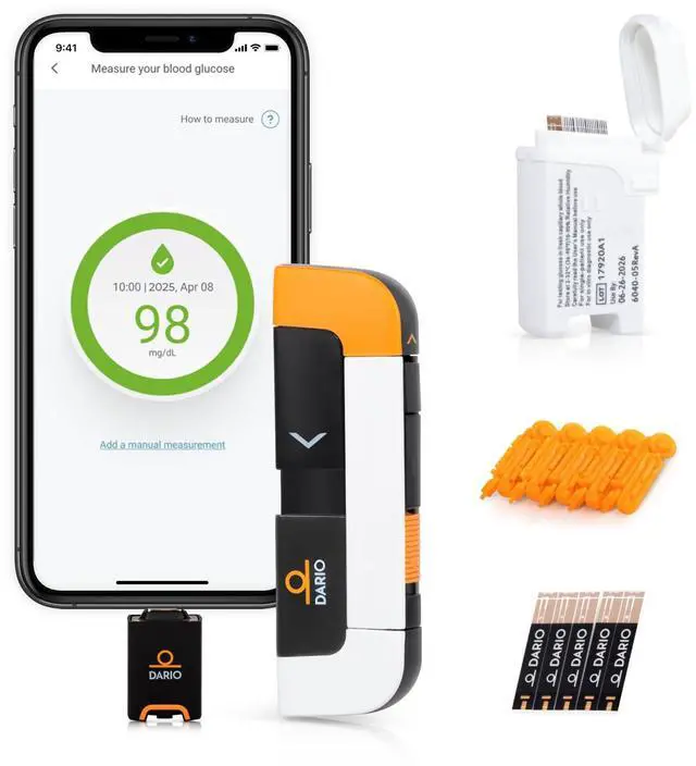 Main image of Smart Glucose Monitor Kit | USB-C Port (Compatible with Android & iPhone 15 and newer) | Test Blood Sugar Levels & Manage Diabetes, Testing Kit Includes: Glucometer with 25 Strips, 10 lancets