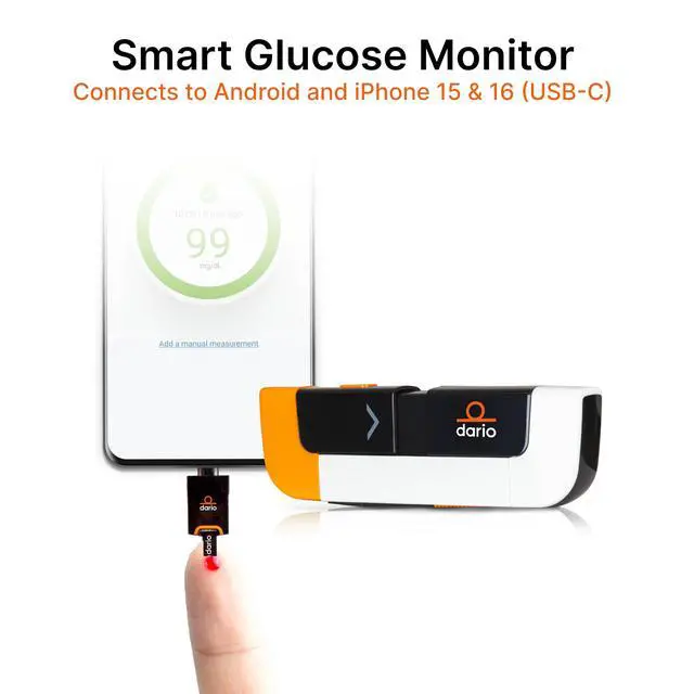 Alt view image 3 of 7 - Smart Glucose Monitor Kit | USB-C Port (Compatible with Android & iPhone 15 and newer) | Test Blood Sugar Levels & Manage Diabetes, Testing Kit Includes: Glucometer with 25 Strips, 10 lancets