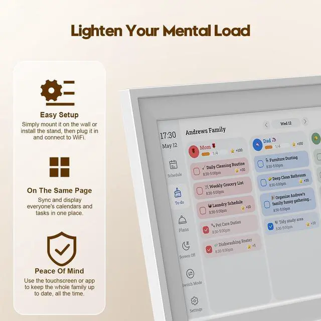 Alt view image 6 of 7 - 10.1" Digital Calendar with IPS Touch Screen - Smart Electronic Calendar & Planner with Free App Control, Sync & Custom Alerts, Ideal Home Office Management Tool