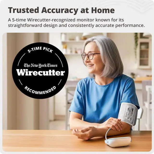 Alt view image 2 of 7 - Upper Arm Blood Pressure Monitor for Home Use Automatic One-Touch BP Machine, Wide-Range Cuff (8.716.5), Large Backlit Display, 2-User Memory, Complete Kit