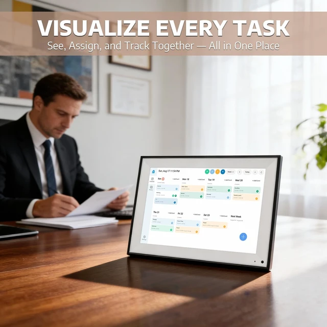 Alt view image 4 of 7 - 10.1" IPS Touchscreen Smart Digital Calendar Frame, 1920x1200 FHD Family Planner, WiFi Calendar Sync for Google/iCloud/Outlook, Photo Slideshow & Task Management