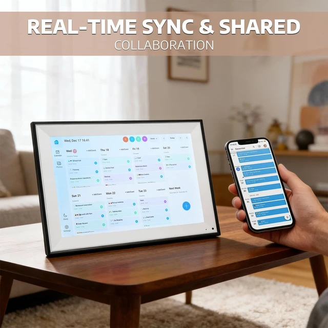 Alt view image 3 of 7 - 10.1" IPS Touchscreen Smart Digital Calendar Frame, 1920x1200 FHD Family Planner, WiFi Calendar Sync for Google/iCloud/Outlook, Photo Slideshow & Task Management
