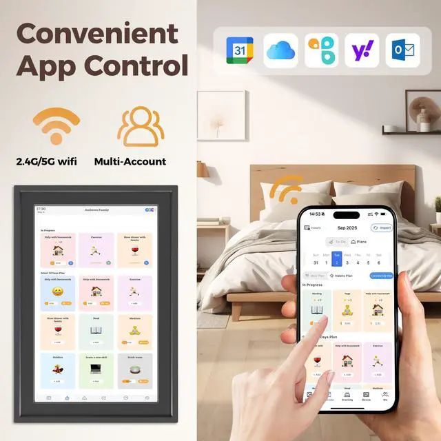 Alt view image 3 of 7 - Digital Calendar 10.1IN Electronic Smart Calendars and Chore Chart with Interactive Touch Screen Sync with Phone by App for Family Planner Wall & Desk Mountable Great Gift for Organizing 2026 (Black)