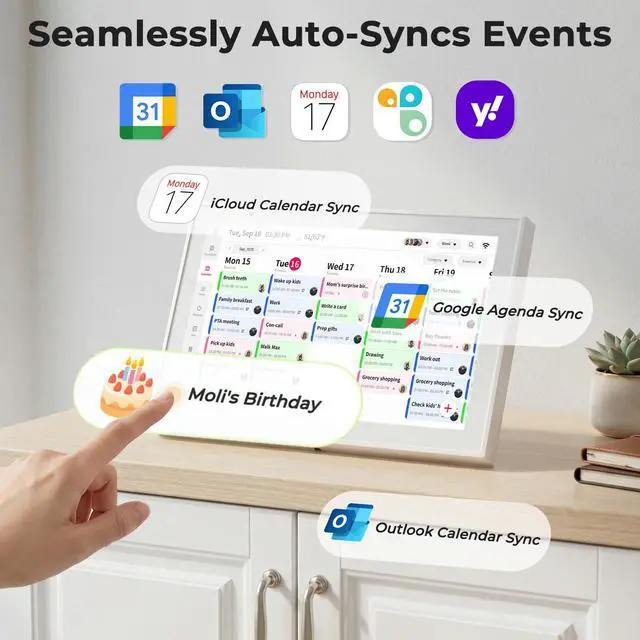Alt view image 2 of 7 - 10.1" Digital Calendar Chore Chart, Electronic Calendar Wall Planner with Full HD Touchscreen, Smart Family Planner, Meal Planner, Reward System, Digital Photo Frame, 32GB, White