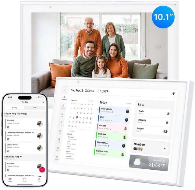 Main image of 10.1" Digital Calendar Chore Chart, Electronic Calendar Wall Planner with Full HD Touchscreen, Smart Family Planner, Meal Planner, Reward System, Digital Photo Frame, 32GB, White