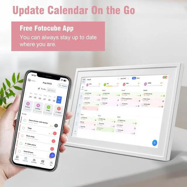 Alt view image 2 of 7 - Digital Photo Frame 10.1" WiFi Touch Screen Digital Door Calendar, Family Planner Meal Plan, Audio Reminder, APP Shared Schedule, No Subscription, Wall & Desk Mount