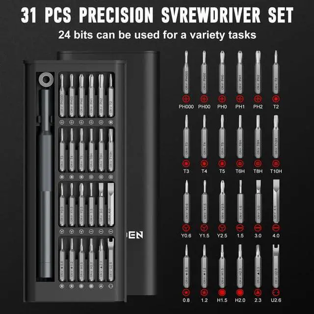 Alt view image 3 of 6 - Precision Screwdriver Set, Magnetic Small Screwdriver Set with Torx, Pentalobe, Tri-wing, Mini Repair Tool Kit for Electronic, Computer, Laptop, PC, Watch, PS5, Eyeglass (31 in 1 Black)