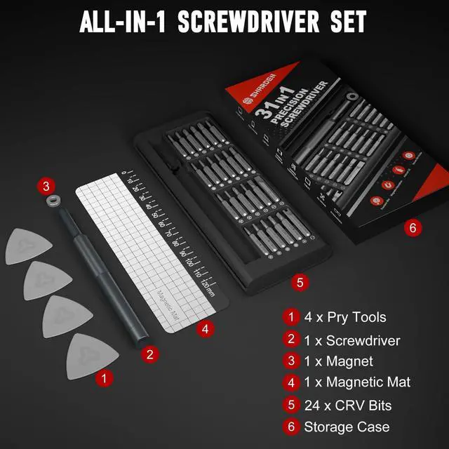 Alt view image 6 of 6 - Precision Screwdriver Set, Magnetic Small Screwdriver Set with Torx, Pentalobe, Tri-wing, Mini Repair Tool Kit for Electronic, Computer, Laptop, PC, Watch, PS5, Eyeglass (31 in 1 Black)