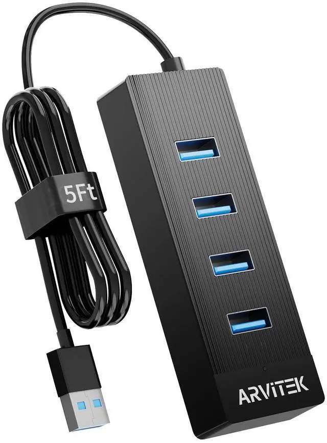 Main image of 4-Port USB 3.0 Hub for Desktop, USB Extender Hub 5Gbps, USB Multiport Adapter, USB Splitter w/5Ft Long Cable for Desktop, PC, Flash Drive, Mobile HDD (5Ft/1.5m)