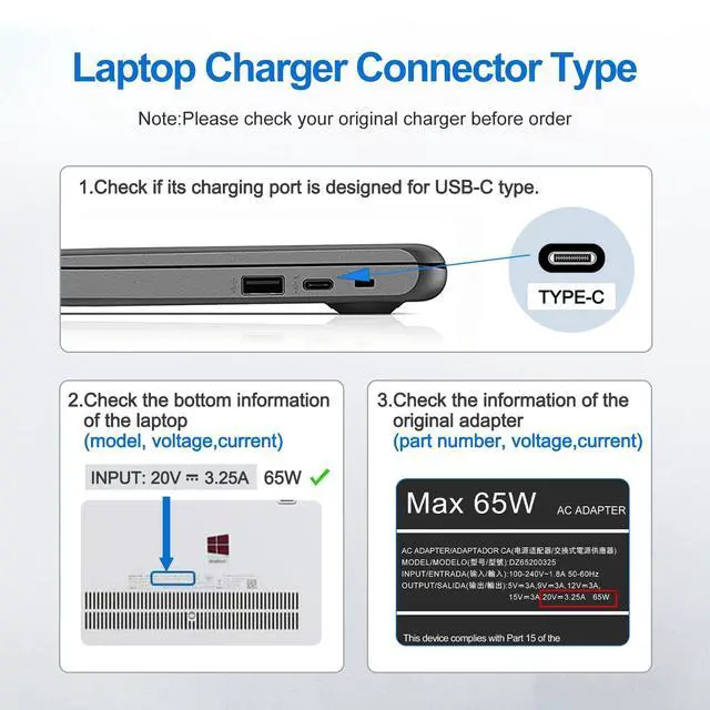 Alt view image 3 of 7 - New Slim 65W USB C Laptop Charger Compatible with HP Spectre x360,Elitebook x360,Pavilion,Chromebook,Envy,ProBook,Omnibook,Elite x2 Travel Type C Power Adapter