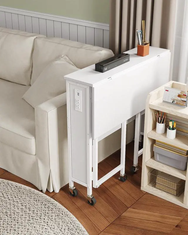 Alt view image 2 of 7 - 31.5" Modern White Folding Computer Desk with Power Outlets, Wheels, Storage, Perfect for Small Spaces White TDN01UWB