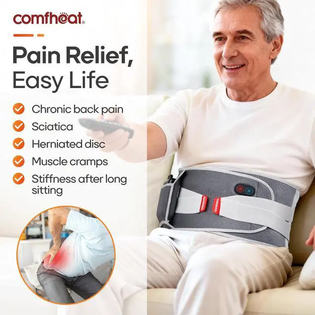 Alt view image 7 of 7 - Cordless Back Heating Pad with Vibration Massage for Pain Relief, Portable Lower Back Massager Wearable Heat Brace 10000mAh Battery Powered for Lumbar, Sciatica Pain for Mom Dad