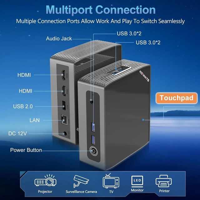 Alt view image 2 of 6 - KN1 Mini PC Touch PC Intel N4000(up to 2.6GHz),8GB LPDDR4 128GB eMMC,Support M.2 SSD Expansion (512GB/2TB),Support 4K Dual Display, 2.4G/5G WiFi,BT 5.0,USB 3.0,Mini Desktop Computer for Home/Office