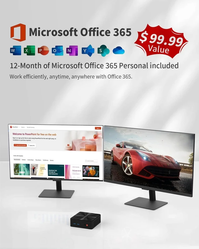 Alt view image 2 of 7 - Mini PC, 1 Year Office 365, Intel N100 (Beats N95), 16GB RAM 512GB SSD