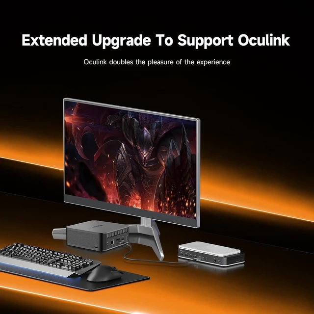 Alt view image 2 of 7 - AI Oculink Mini Barebone PC AMD Ryzen 7 255 (8C/16T Upgraded 8745HS) Radeon 780M NO SSD & NO RAM & NO OS 8K Quad-Screen Display Desktop Gaming Mini Computers WiFi 7 BT:5.4 Built-in Speaker