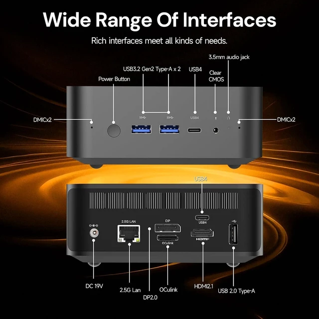 Alt view image 4 of 7 - AI Oculink Mini Barebone PC AMD Ryzen 7 255 (8C/16T Upgraded 8745HS) Radeon 780M NO SSD & NO RAM & NO OS 8K Quad-Screen Display Desktop Gaming Mini Computers WiFi 7 BT:5.4 Built-in Speaker