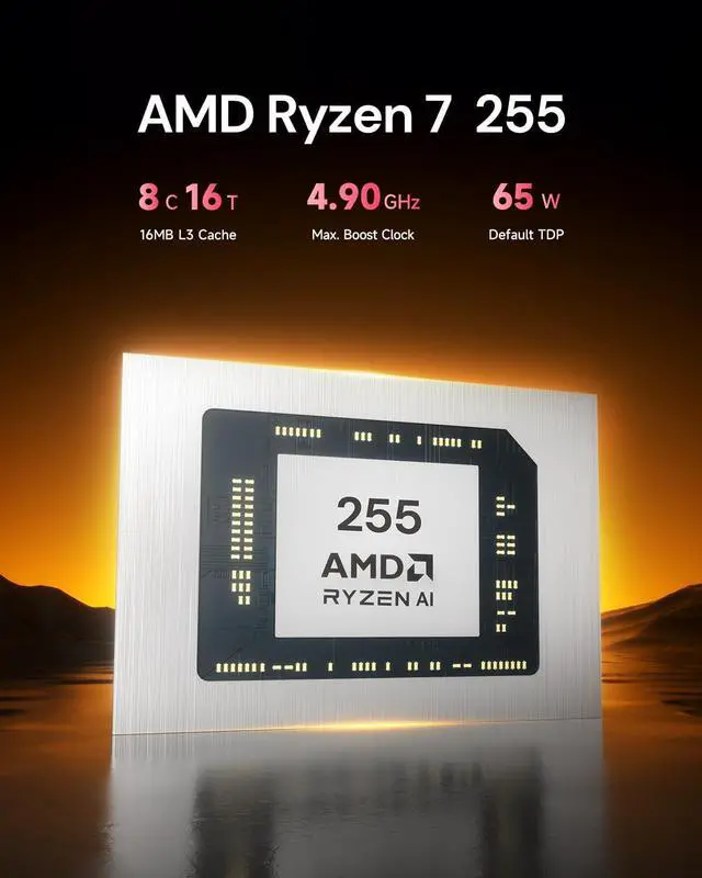 Alt view image 3 of 7 - Reatan Mini PC Gaming OCuLink AI AMD Ryzen 7 255, Mini Computers, Built-in Dual Speakers, 2.5Gbps LAN,HDMI 2.1, 8K USB 4.0 Wi-Fi 7/BT5.4 Barebone, NO RAM, NO Storage, NO System