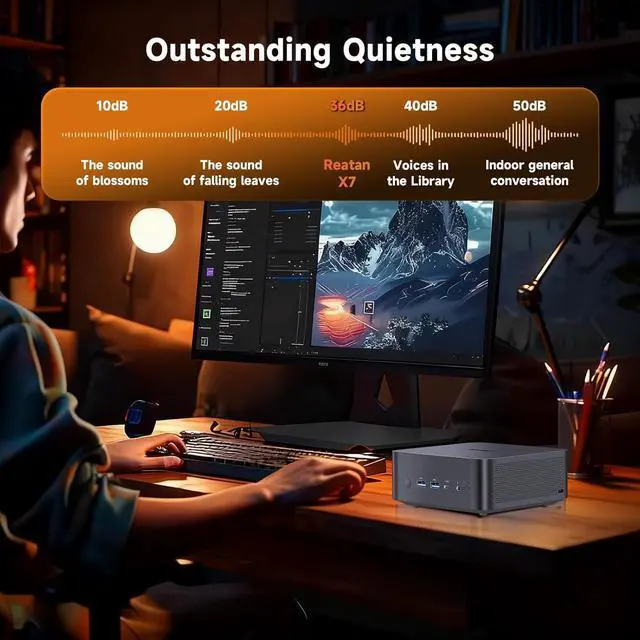 Alt view image 5 of 7 - Reatan Mini PC Gaming OCuLink AI AMD Ryzen 7 255, Mini Computers, Built-in Dual Speakers, 2.5Gbps LAN,HDMI 2.1, 8K USB 4.0 Wi-Fi 7/BT5.4 Barebone, NO RAM, NO Storage, NO System