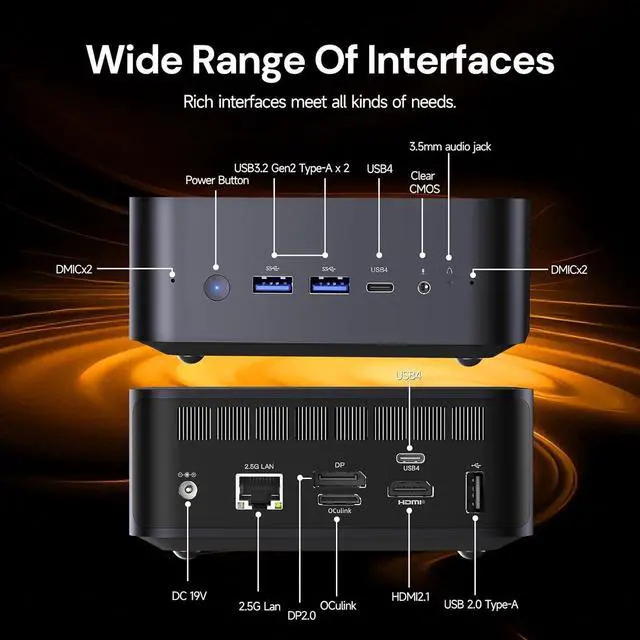 Alt view image 4 of 7 - Reatan Mini PC Gaming OCuLink AI AMD Ryzen 7 255, Mini Computers, Built-in Dual Speakers, 2.5Gbps LAN,HDMI 2.1, 8K USB 4.0 Wi-Fi 7/BT5.4 Barebone, NO RAM, NO Storage, NO System