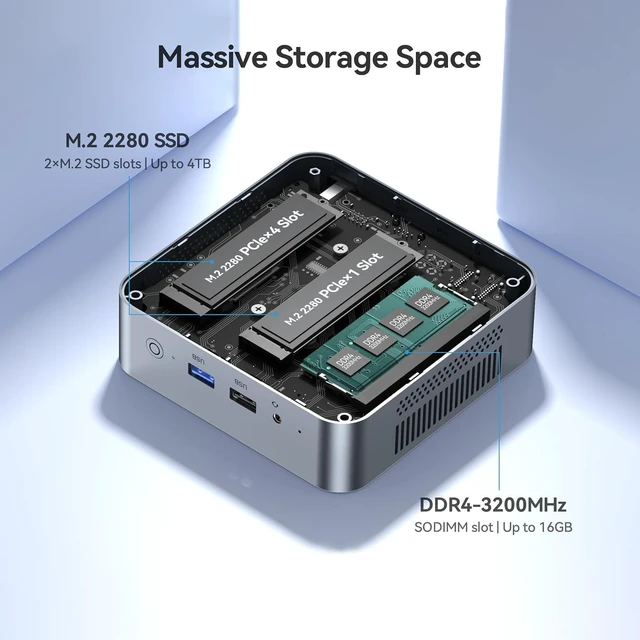 Alt view image 4 of 7 - Mini PC with Intel Alder Lake N95, 4 Cores 3.4GHz, 8GB RAM 256GB SSD Mini Computer, Dual HDMI 4K@60Hz/ 1000Mbps LAN/ WiFi5/ USB3.2 Micro PC for Business/Home Desktop Computer