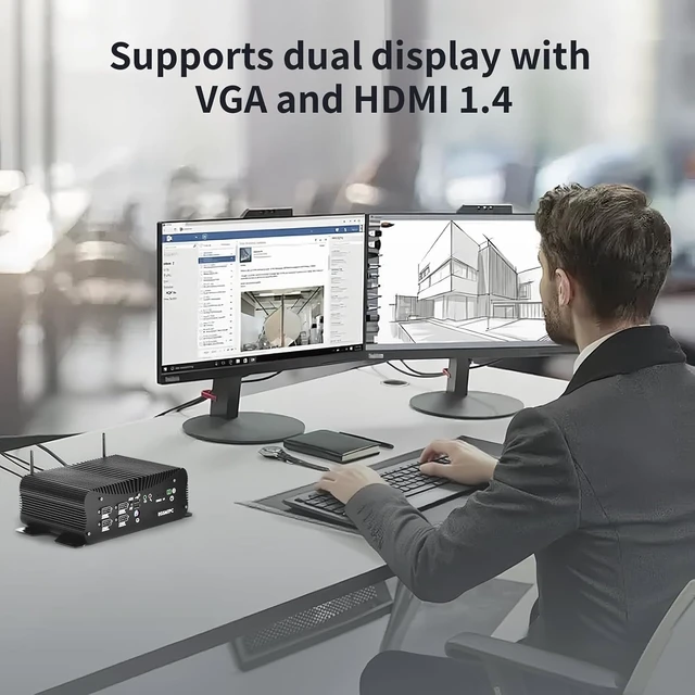 Alt view image 2 of 7 - Fanless Mini PC, Intel Core i5-10310U (Up to 4.4GHz), 16GB DDR4, 512GB SSD,Industrial PC Supports Dual Display, 6 DB9 COM Ports, USB 3.0,2 RJ45 LAN, Full Aluminum Alloy, Win 11 pro