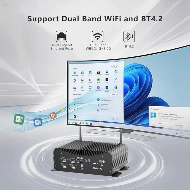 Alt view image 7 of 7 - Fanless Mini PC, Intel Core i5-10310U (Up to 4.4GHz), 16GB DDR4, 512GB SSD,Industrial PC Supports Dual Display, 6 DB9 COM Ports, USB 3.0,2 RJ45 LAN, Full Aluminum Alloy, Win 11 pro