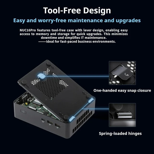 Alt view image 5 of 7 - NUC 16 Pro Mini PC NUC16GDKU5, Intel Core Ultra 5(325) Processor, Up to 45W TDP, Wi-Fi 7, Bluetooth 6.0, Dual 2.5G LAN, Thunderbolt 4, Black, 144mm x 117mm x 42mm (Barebone)