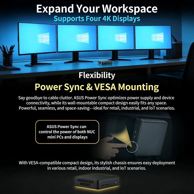 Alt view image 6 of 7 - NUC 16 Pro Mini PC NUC16GDKU5, Intel Core Ultra 5(325) Processor, Up to 45W TDP, Wi-Fi 7, Bluetooth 6.0, Dual 2.5G LAN, Thunderbolt 4, Black, 144mm x 117mm x 42mm (Barebone)