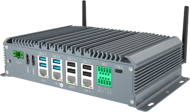 Main image of Fanless Industrial PC Windows 11 Pro Desktop PC, Intel I5-7200U 8GB RAM 1TB SSD, 4xLAN, 4xUSB 3.0, 4xUSB 2.0, 6xCOM, 8xGPIO, Dual HDMI, VGA, Type-C, WiFi, Rugged Mini Computer