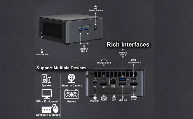 Alt view image 2 of 6 - WEELIAO Intel NUC 11 Pro NUC11TNHI7 Mini Desktop Home & Business Mini PC Core i7-1165G7 Processor,Intel Iris Xe Graphics, Wi-Fi 6,16GB RAM 512G SSD, Windows11 Pro